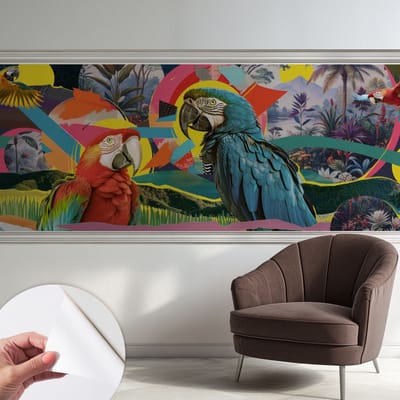 Coloray Zelfklevend Behang - Exotische vogels Zelfklevend fotobehang - 250x104 cm - Blauw Zelfklevend Behang - Voor de woonkamer, slaapkamer en kantoor - Plakklare achterzijde - Stickerbehang op rol