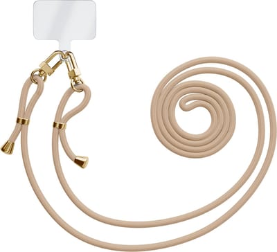 Casimoda® - Universeel telefoonkoord met dubbele sluiting - Telefoonketting - Phone cord - Verstelbaar koord voor telefoon - Beige
