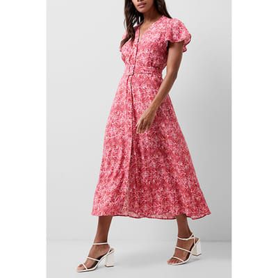 French Connection  Cass Delphine Ss V Nk Midi Dress True Red  Maat: 8 | Midi Jurken Outlet | Dames | Rood