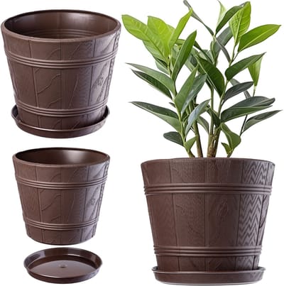 Houtlook Bloempot met Onderschotel voor Binnen en Buiten - Ø 19 cm