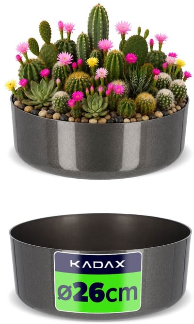 KADAX Kunststof bloempot, ronde kom, bloempot, bloempot, kunststof kom voor vensterbank, tafel, woonkamer, bloempot (diameter 26 cm, grafiet)