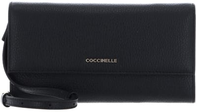 COCCINELLE Leren portemonnee schoudertas Metallic Soft Mini Bag Wallet Grained Leather Noir zwart