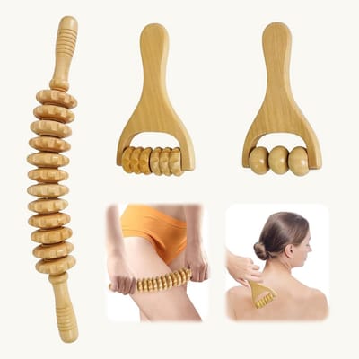 Massage Roller Set van 3 Stukken voor Huidverzorging, Lymfedrainage en Spierontspanning van Rug, Benen en Armen
