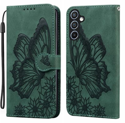 BoekCover Etui Hoes geschikt voor Samsung Galaxy S26 - Groen - Vlinder - Reliëf