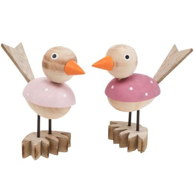 Houten vogel deco figuur raamdecoratie lente roze H15cm 2st, 2 Stück