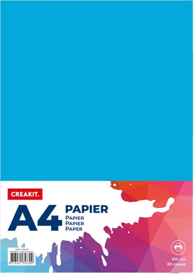 CREAKIT. Papier A4 – 100 Vellen – Knutselen voor Kinderen en Volwassenen – Tekenpapier voor Kinderen – 80 grams – Knutselpapier – Gekleurd Papier – Blauw