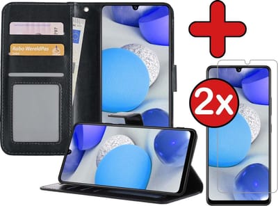 Hoesje - Met 2x Screenprotector - Geschikt voor Samsung Galaxy A42 - Luxe Pasjeshouder - Flip Case - Bookcase Portemonee - Kunstleer Book Case - Flipcase Hoes - Book Cover - Walletcase - Portemonneehoes - Telefoonhoes - Zwart