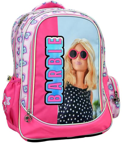 Barbie rugzak - Roze/blauw - Hartjes schoolrugzak voor meisjes - Schooltas voor kinderen - 3 grote vakken - 2 zijvakken - Rugtas met glitters - Verstelbare schouderbanden - 46 x 35 x 20 cm