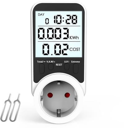 Energimeter voor Stroomverbruik - 3680W, 16A, LCD Display, Overbelastingsbescherming, Thuis en Kantoor