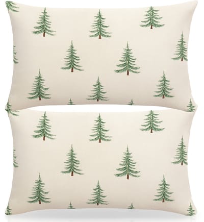 Twenty4seven® Kussensloop 50x30 cm - Set van 2 Kussenslopen voor Langwerpig Kussen - Kussenhoes met Kerstbomen - Kerstdecoratie voor Bank
