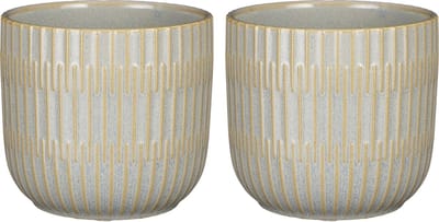 Mica Decorations - Plantenpot/bloempot - 2x stuks - keramiek - lichtgrijs - D12.5/H11 cm