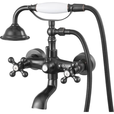Robinet pour Baignoire sur Pieds, Robinet de Baignoire Mural avec Douchette, Kit Robinet Remplisseur pour Baignoire sur Pieds Bronze Froté à l'Huile Vintage avec Réglable