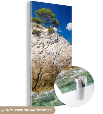 MuchoWow® Glasschilderij 20x40 cm - Schilderij acrylglas - Zee - Klif - Zomer - Tropisch - Foto op glas - Schilderijen