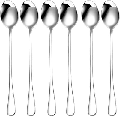 Set van 6 RVS Latte Macchiato Lepels, 19,5 cm Lange Lepels voor IJs, Yogurt en Koffie Stirren