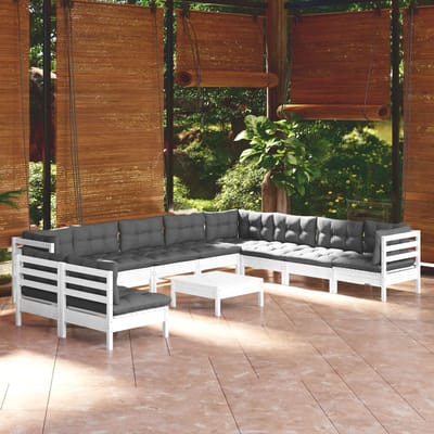vidaXL - 11-delige - Loungeset - met - kussens - massief - grenenhout - wit
