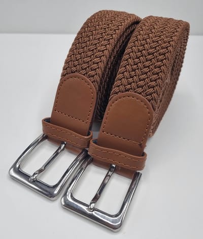 2 pack deal - Elastische riem - gevlochten broekriem - dames en heren riemen - kleur Lichtbruin 105 cm