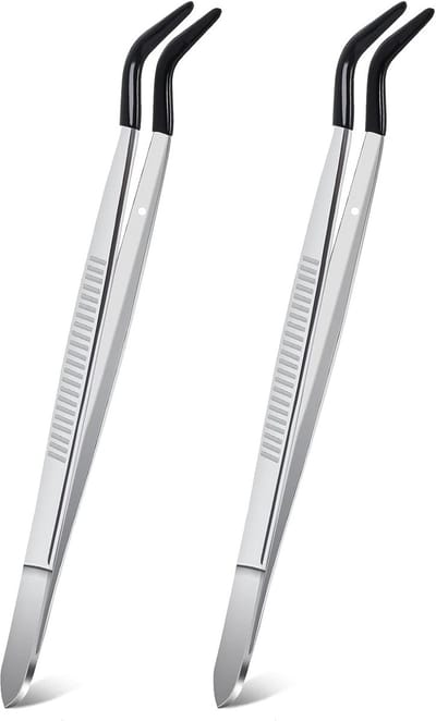 Rubberen Gebogen Tip Pincet - 2 Stuks PVC Gecoat en Niet Marring voor Lab en Sieraden