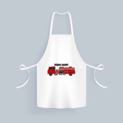 Akyol - brandweerwagen Keukenschort - Brandweer - iemand die werkt bij de brandweer - met eigen naam - leuk cadeau voor iemand die bij de brandweer werkt - cadeau - kado - 82 bij 71 cm