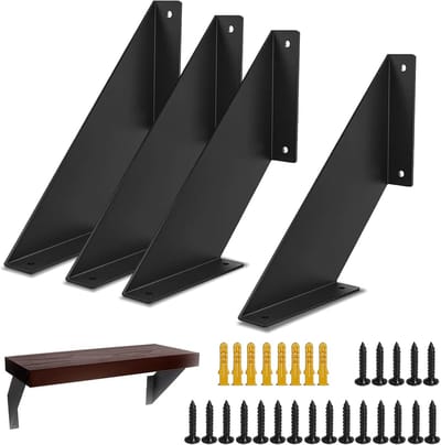 Zwarte plankbeugels, set van 4, 10 cm, ideale hoeksteunen voor stevige planken en meubels