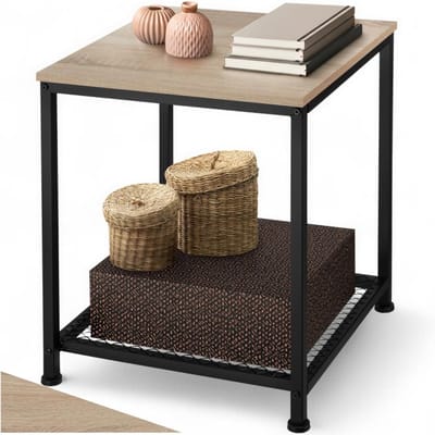 Bijzettafel Industrieel - Salontafel Hoektafel - Woonkamer Decoratie - Robuuste Stalen Constructie - 45.5 x 45.5 x 55.5 cm