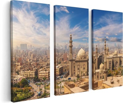 Artaza Canvas Schilderij Drieluik Moskee in Cairo, Egypte - 120x80 - Foto Op Canvas - Canvas Print