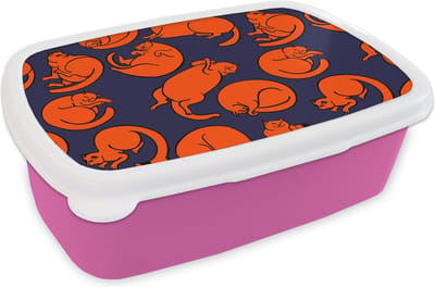 Broodtrommel Roze - Lunchbox - Brooddoos - Slapen - Kat - Patronen - 18x12x6 cm - Kinderen - Meisje