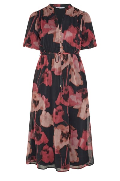 Yours London Curve Rode Jurk Met Wazige Bloemenprint En Pofmouwen Size 38