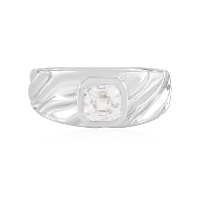 Cavill - 925 Sterling Zilver Ring met Platina Afwerking - 1,443 ct Cambodjaanse Zirkoon - Asscher Geslepen Edelsteen - Bezel Zetting - Luxe Design