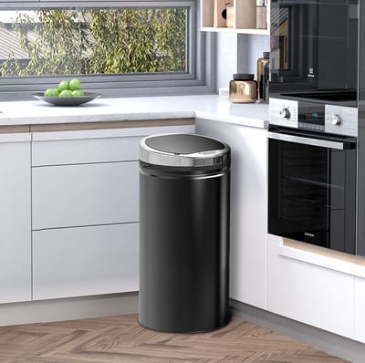 HAUSS SPOLE Prullenbak – Sensorbediening – 42 L – Metaal – Zwart – Voor Keuken, Badkamer En Kantoor – Met Deksel