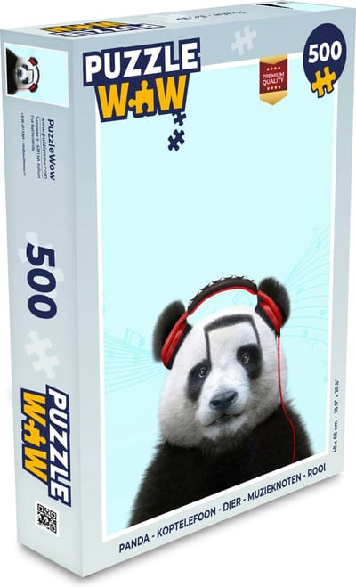 Puzzel Panda - Koptelefoon - Dier - Muzieknoten - Rood - Legpuzzel - Puzzel 500 stukjes