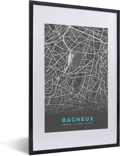 Fotolijst incl. Poster - Frankrijk - Plattegrond - Stadskaart - Kaart - Bagneux - 40x60 cm - Posterlijst