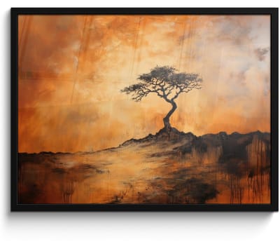 Poster in lijst - Fotolijst 70x50 cm - Posters - Boom - Landschap - Oranje - Posterlijst zwart - Decoratie - Wanddecoratie woonkamer - Muurdecoratie slaapkamer