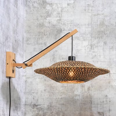GOOD&MOJO Wandlamp Bali - Bamboe/Zwart - 55x44x44cm - Binnen Scandinavisch,Bohemian