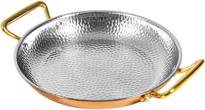 Spaanse Paella Pan - Paella Kookgerei - Authentiek Koken - Handgehamerd Roestvrij Staal - 18-36cm - Zilver/Rosé Goud