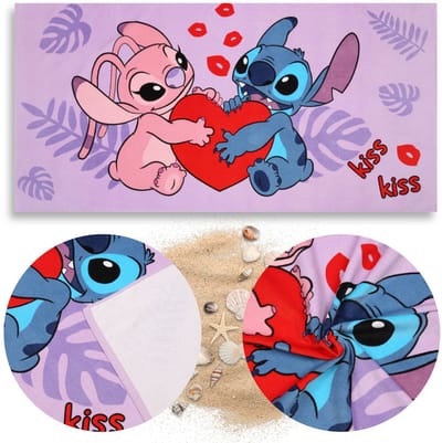 DISNEY Stitch Angel SNELDROGENDE Strandlaken, badlaken voor kinderen KATOEN 70x140 cm OEKO-TEX
