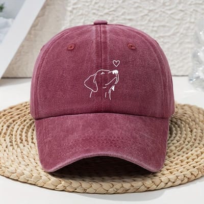 Casquette de Baseball pour Femme Imprimé Chien Ligne Blanche, Polyvalente Pour le Printemps et l'Été, Casquette de Baseball Souple Rétro, Casquette Dad Hat, Vintage brown