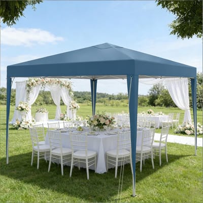 Wishdor Opvouwbaar Tuinpaviljoen - Verstelbare Hoogte En Uv-Beschermend Dak - Voor Tuin En Camping - Metaal, Kunststof En Doek - Blauw - 3 X 3 M