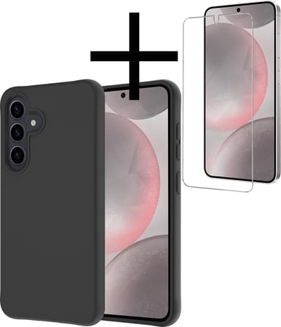 Hoesje - Met Screenprotector - Geschikt voor Samsung Galaxy S24 - Sterk & Shockproof - Back Cover - Siliconen Case - Telefoon Hoes - Zwart