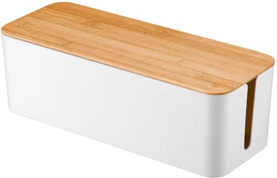 BUDDLEY Kabelbox Wit Bamboe (XL) - Kabeldoos - Kabel Opbergbox Stekkerdoos - Kabel Management onder bureau - Kabel Organiser Bureau - Kabel Organiser - Kabelbox Stekkerdoos - CableBox - Kabel Doos - Kabelbox voor snoeren wegwerken