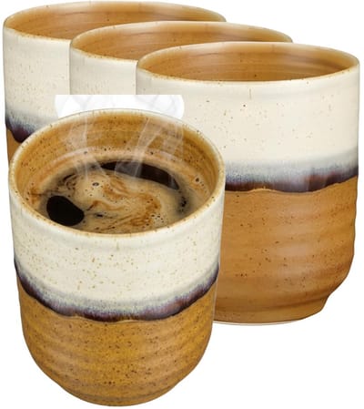 Mica Decorations Koffiemok / theemok Ethan - 8x - terra kleur - zonder oor - 9 x 8 cm - keramiek