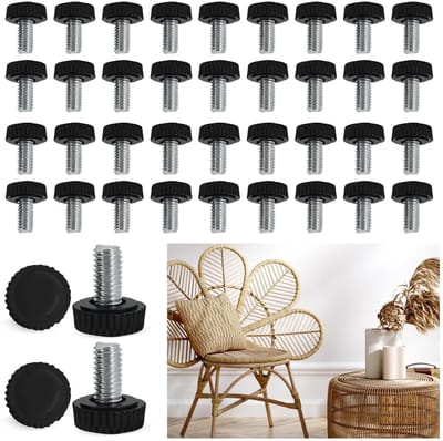 Dailygoods - 40 stuks verstelbare meubelpoten M6, instelbare meubelpoten M6x20mm zwart nivelleerpoten schroefpotten met stille antislip rubberen basis, hoogteverstelbaar voor meubels, stoel, tafel