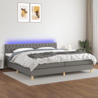 vidaXL - Boxspring - met - matras - en - LED - stof - donkergrijs - 200x200 - cm