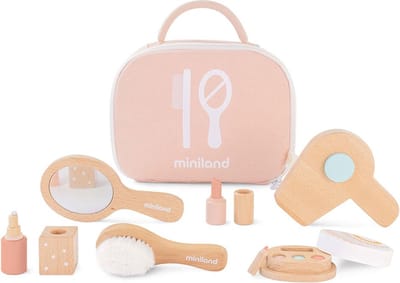 ML Poppen: BEAUTYCASE 23cm, in hout, 6-delig, 3+