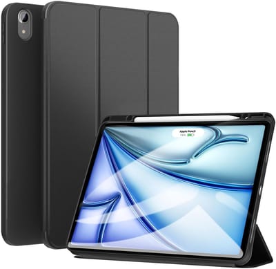 Casemania Hoes Geschikt voor Apple iPad Air 13 inch (2026, M4/2025, M3/2024, M2) - Zwart - Smart Cover met Pencil Houder Uitsparing