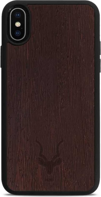 Kudu iPhone X/Xs Max hoesje case - Houten backcover - Handgemaakt en afgewerkt met duurzaam TPU - Wengé - Zwart