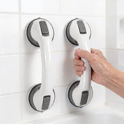 2 Stuks Douche Handgreep Met Zuignap Zonder Boren - Wandbeugel Badkamer Sterke Grip & Veilige Ondersteuning - Toiletbeugel Waterdicht & Herplaatsbaar – Douchebeugel Antislip en Draagbaar | Geschikt Voor Ouderen en Kinderen