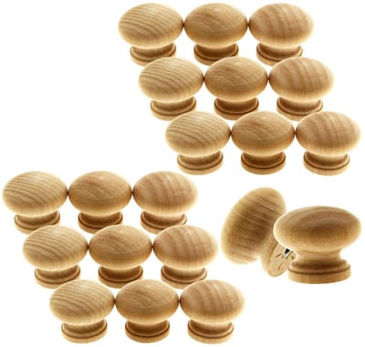 Dailygoods- Kastknop 32mm - Houten Knop - Paddenstoel Vorm - Voorgeboord - Natuurlijke Hout Kleur - Hoogte 26mm - Meubelknop