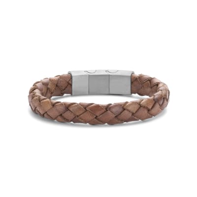 Frank1967 - 7FB-0646 - Gevlochten Armband Bruin met Stalen Sluiting - Heren
