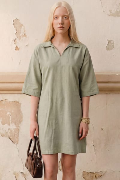 Polo Kraag Mini Jurk met Driekwart Mouwen