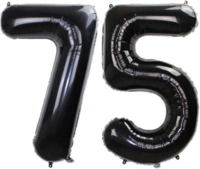 Folie Ballon Cijfer 75 Jaar Zwart Verjaardag Versiering Helium Cijfer Ballonnen Feest versiering Met Rietje - 86Cm